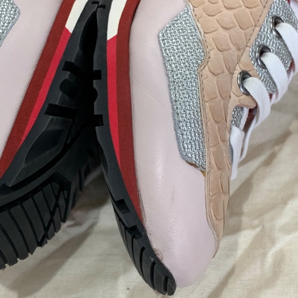 Lanvin Sneakers pink red silver python exotic lambskin lace up 39 us 9 Rose NWT - Picture 11 of 16